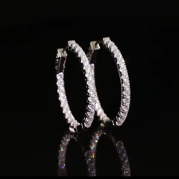 Certified 2.88 ct. t.w. Moissanite Diamond Inside Out Hoop Earrings NEW - Picture 10 of 16